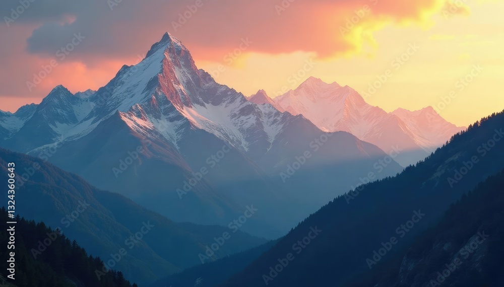 Fototapeta premium Majestic Smoky Mountain peaks bathed in warm golden light, sky,, nature