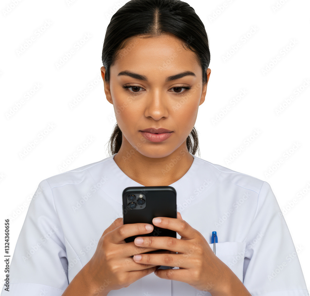 Focused Female Doctor Using Smartphone Healthcare Professional Medical App Focused Female Doctor Using Smartphone Healthcare Professional Medical App