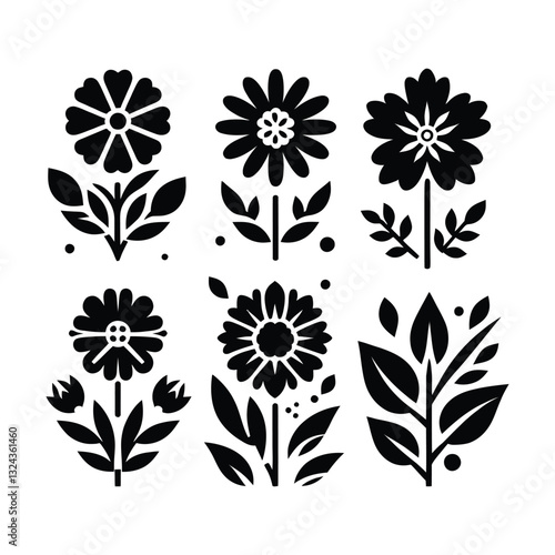 Floral Design Collection: Elegant Black and White Flower Illustrations