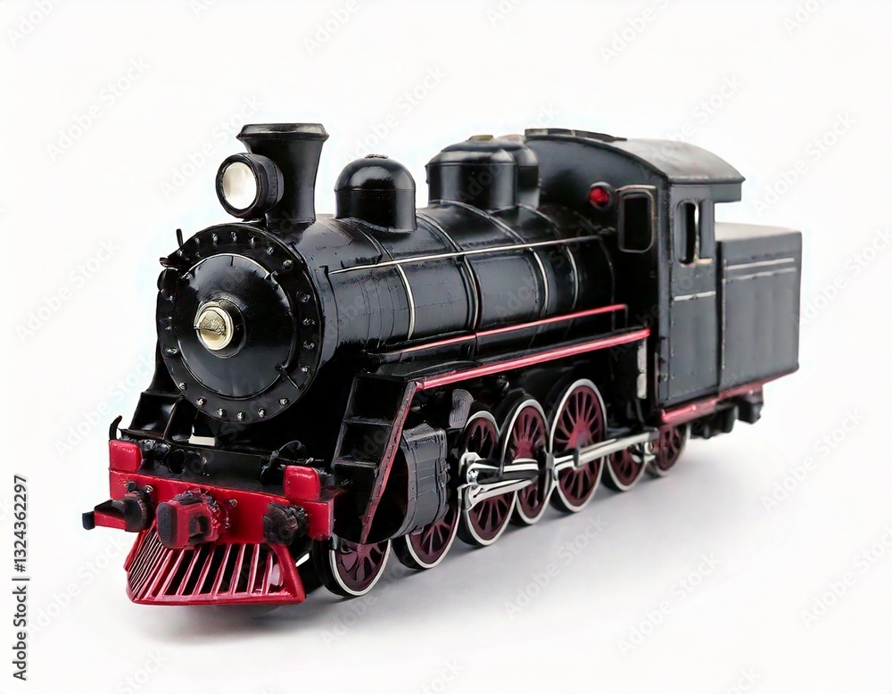 Obraz premium 白背景に一台の黒い機関車のおもちゃ