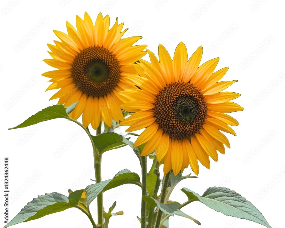 Obraz premium Beautiful bright yellow sunflowers on white background