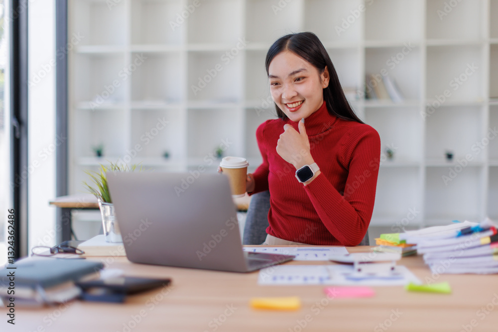 Asian Business Female Using laptop computer and working at office calculator document on desk, doing planning analyzing the financial report, business plan investment, finance analysis concept.
Asian Business Female Using laptop computer and working at office calculator document on desk, doing planning analyzing the financial report, business plan investment, finance analysis concept.