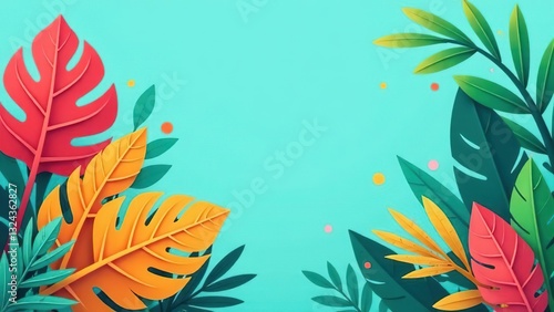 Abstract tropical leaves background with free place for text. Copy space.
