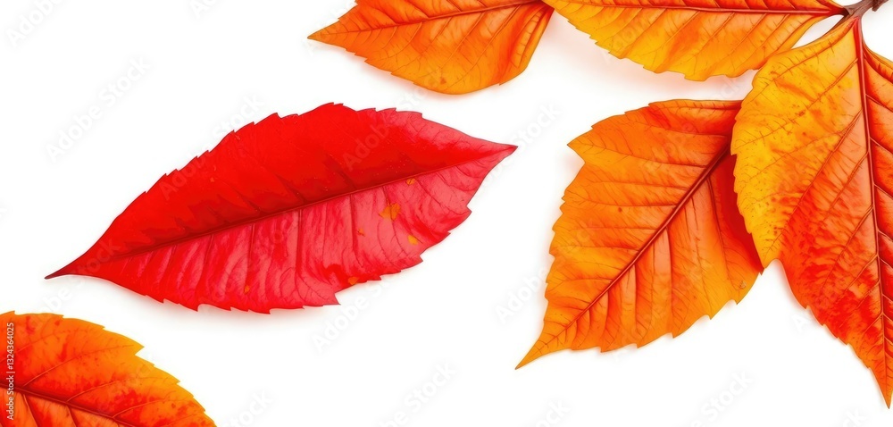 Obraz premium Single autumn leaf isolated on white backdrop, design, foliage