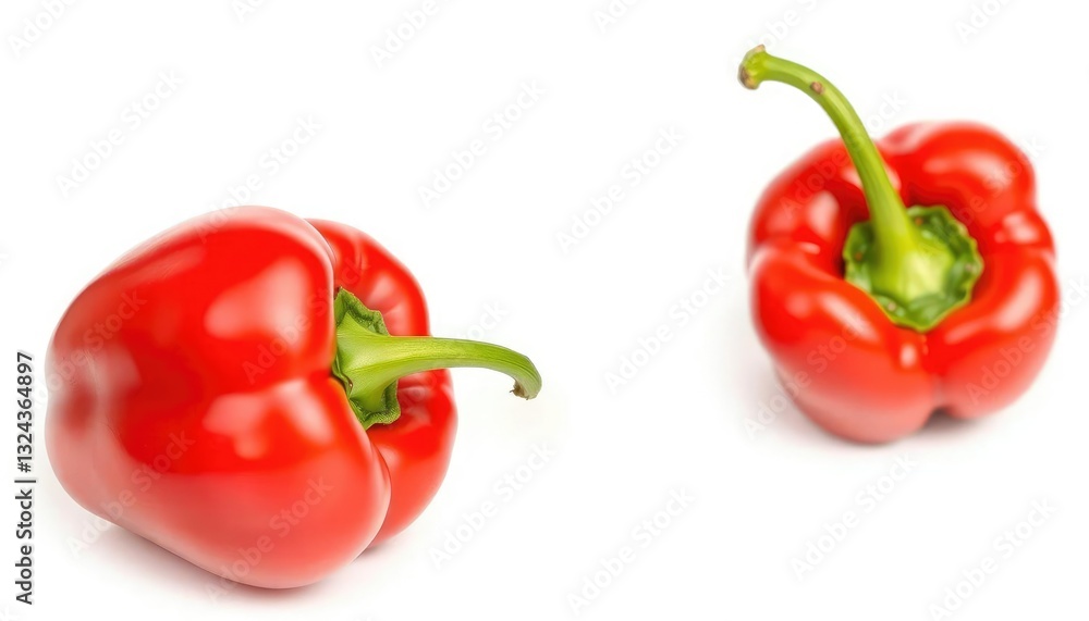 Single vibrant red bell pepper, glossy skin, isolated on pure white background, glossy, red bell pepper Single vibrant red bell pepper, glossy skin, isolated on pure white background, glossy, red bell pepper