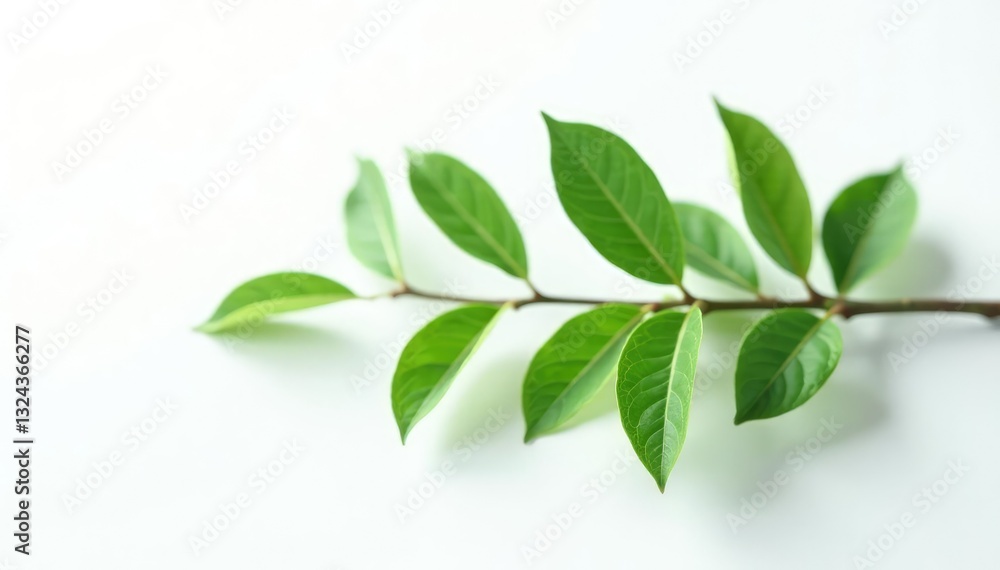 Naklejka premium Single branch on white background with leaves, plant, greens