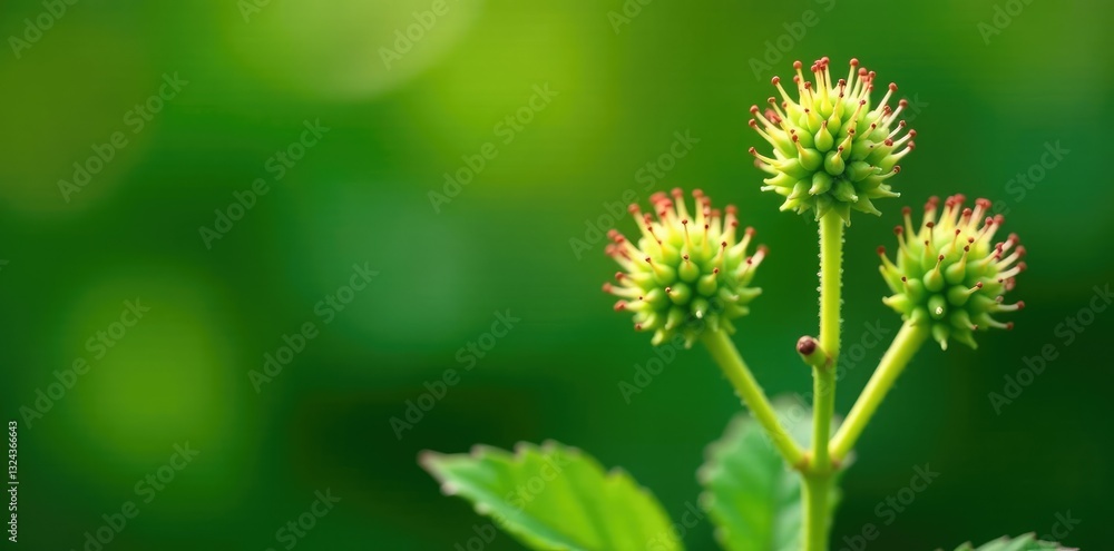 Small green spiky flowers on Amaranthus retroflexus stem, botanical, wildflower Small green spiky flowers on Amaranthus retroflexus stem, botanical, wildflower