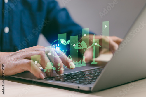 Quadro em tela Environmental and sustainability concept, businessman working with computer anal
