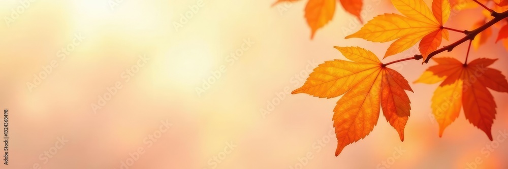 Fototapeta premium Softly lit orange leaves on a light background, orange, leaves
