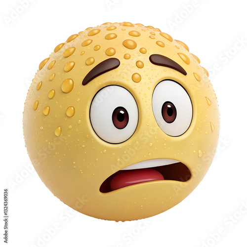 3D icon, Nervous Emoticon with Sweating and Fidgeting – A light yellow emoticon with a worried look, small beads of sweat forming on its forehead, and hands fidgeting nervously