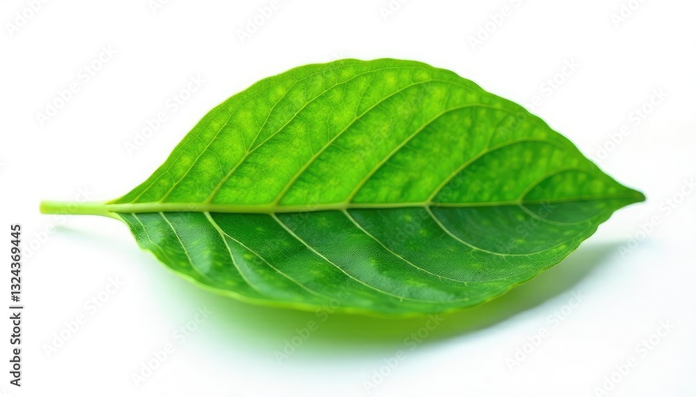 Obraz premium Solo leaf isolated on white background, showcasing intricate details, green, leaf