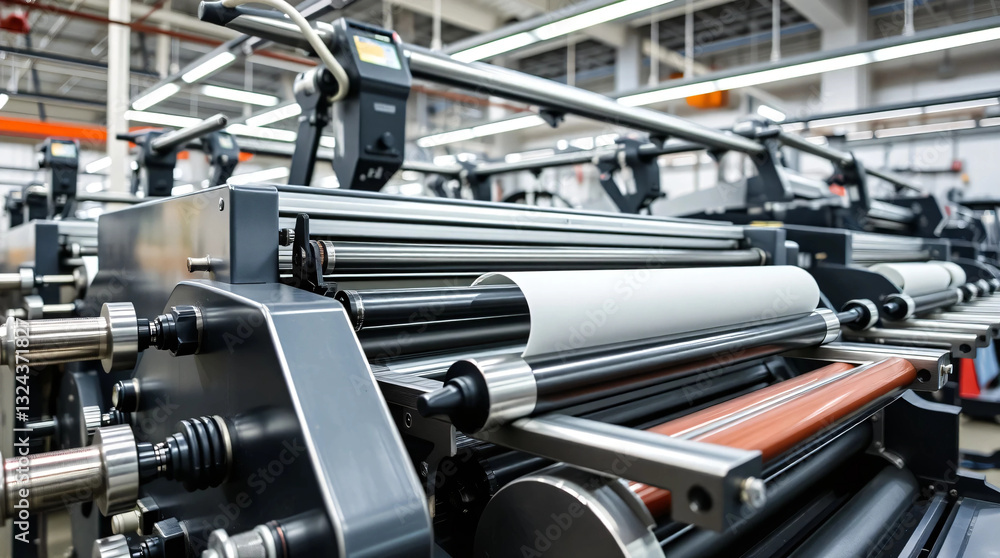 Naklejka premium Modern printing presses include machine details such as transfer 