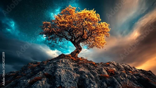 Golden Tree of Serenity: A Celestial Landscape
