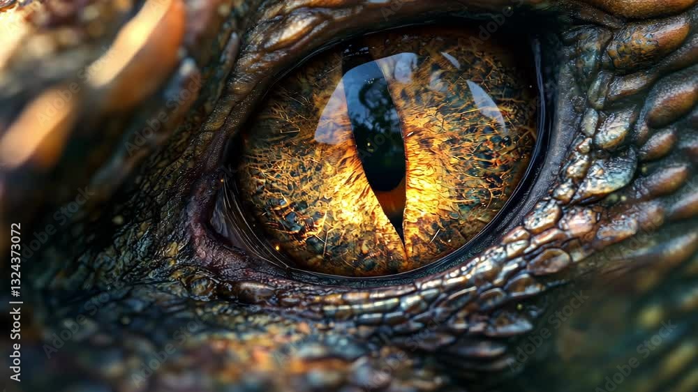 Close up of a blinking yellow dragon's eye
