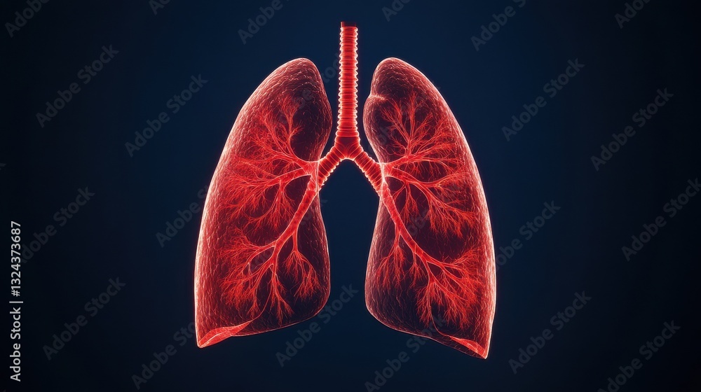 Realistic Depiction of Healthy Lungs Showing Clear Bronchial Network in Red for Educational Use Realistic Depiction of Healthy Lungs Showing Clear Bronchial Network in Red for Educational Use