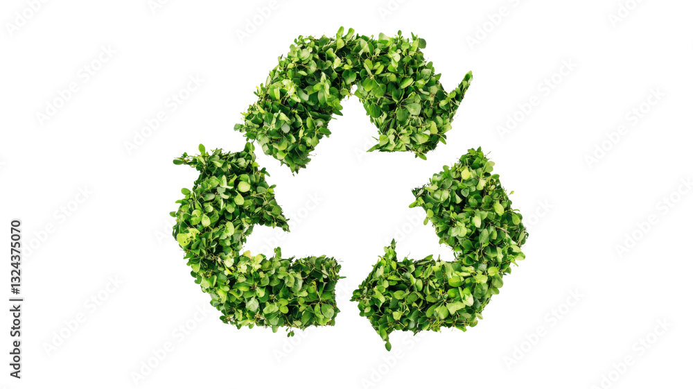 Recycle symbol made from green leaves on transparent background Recycle symbol made from green leaves on transparent background
