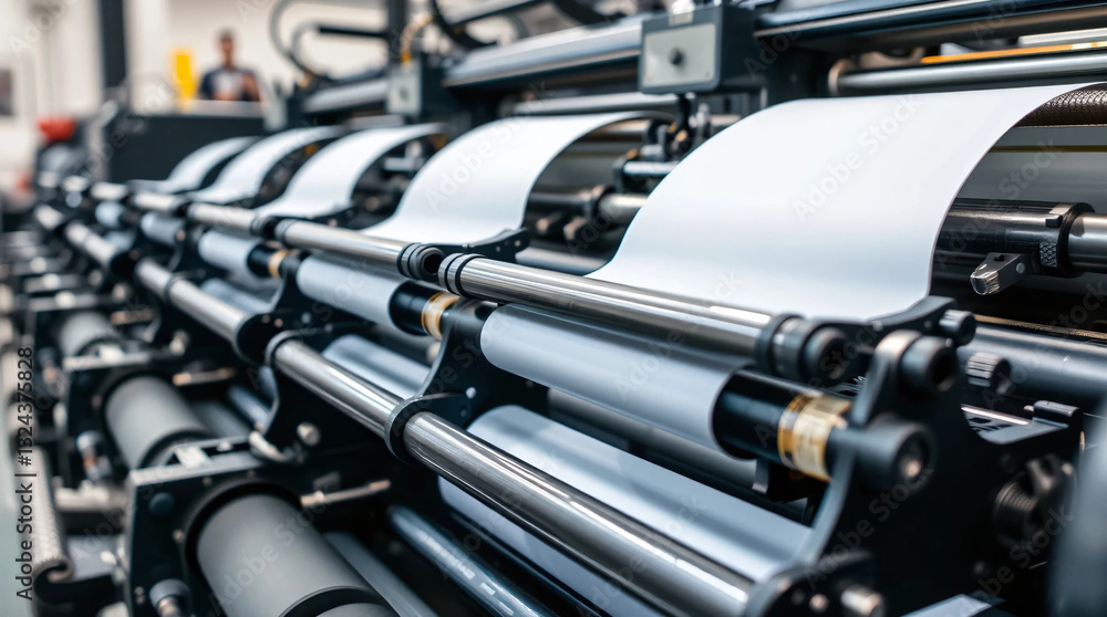 Fototapeta premium Modern printing presses include machine details such as transfer 