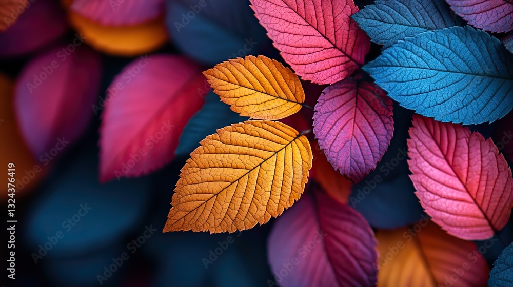 Fototapeta premium Colorful leaves glow with luminescence, embodying eco-friendliness and sustainability.