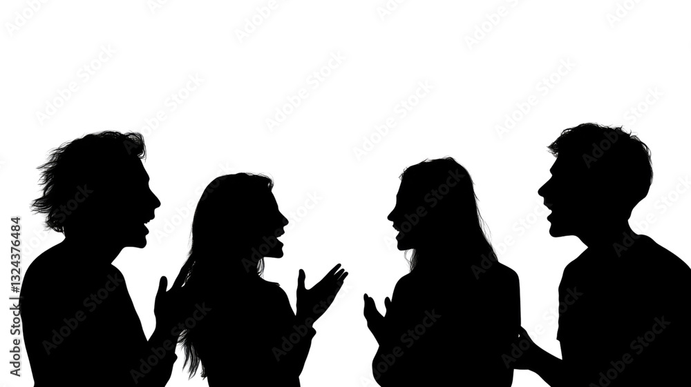 Silhouette of four people having a lively discussion with transparent background Silhouette of four people having a lively discussion with transparent background