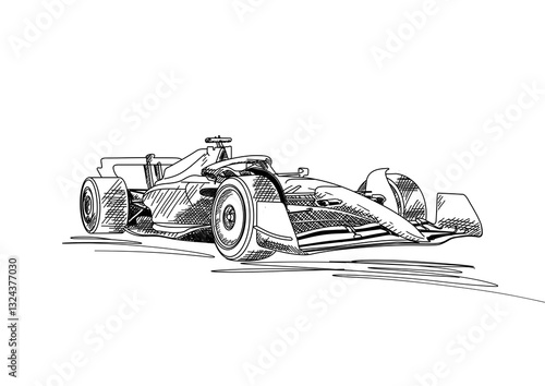 vintage racing car bolid F1 formula HAND DRAWING SKETCH 