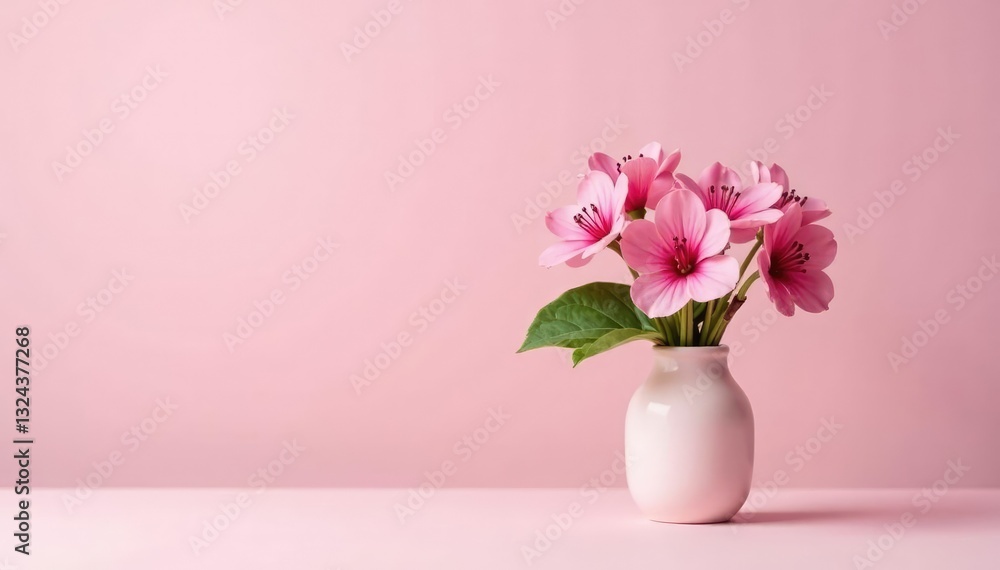 Soft pink pelargonium flowers in a vase on a plain background, simple, vase, minimalist Soft pink pelargonium flowers in a vase on a plain background, simple, vase, minimalist