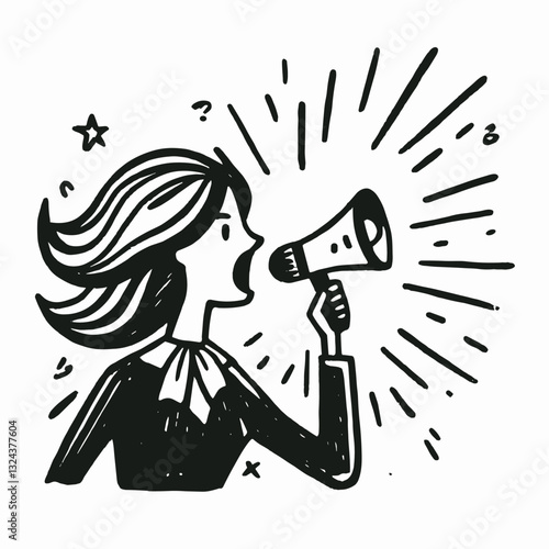 Expressive Communication through Megaphone Black and White Illustration