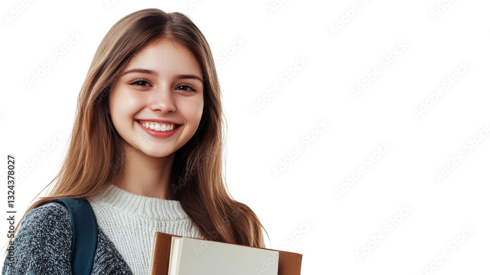 Smiling student girl holding books with transparent background Smiling student girl holding books with transparent background