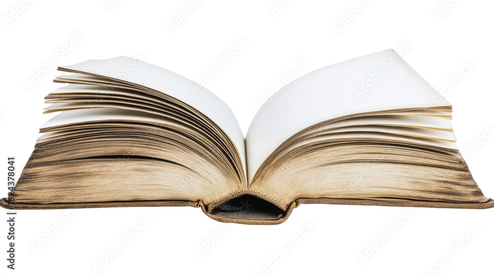 Open old book showing blank pages with transparent background Open old book showing blank pages with transparent background
