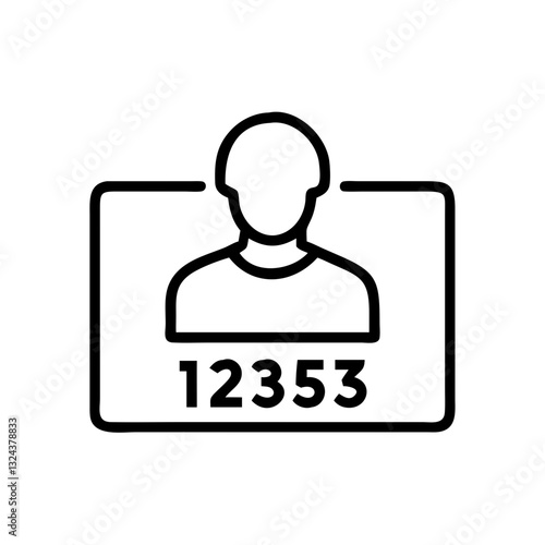 Prisoner identity card icon with number in a black vector style for criminal concepts
