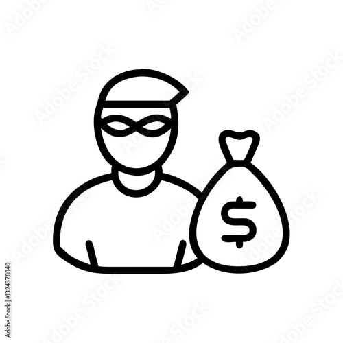 Simple black vector icon of a thief with a money bag for theft concepts