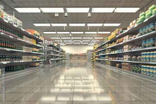 High Definition Picture of Empty Interior of a Supermarket or Grocery Store with No People