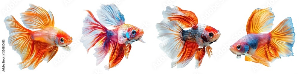 Fototapeta premium Vibrant and Colorful Betta Fish with Flowing Fins Isolated on Transparent Background