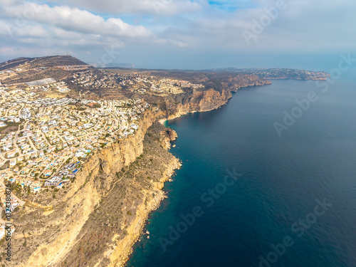 Aerial view of dramatic coastal cliffs along the Mediterranean Sea