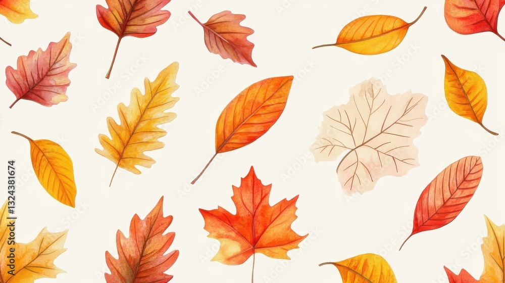 Obraz premium Seamless pattern with hand drawn watercolor fall leaves for fabric, poster, card, wallpaper, wrapping paper, and home decor