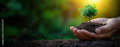 Close-up of hands planting a tree, symbolizing care for the environment and the conservation of nature for a sustainable future