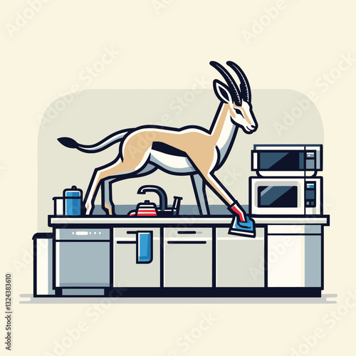 Gazelle in the Kitchen Quirky Animal Illustration in Modern Style