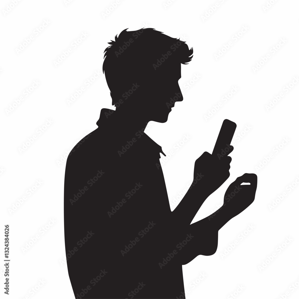 Silhouette of a Person Using Smartphone - Minimalist Vector Art Illustration Silhouette of a Person Using Smartphone - Minimalist Vector Art Illustration