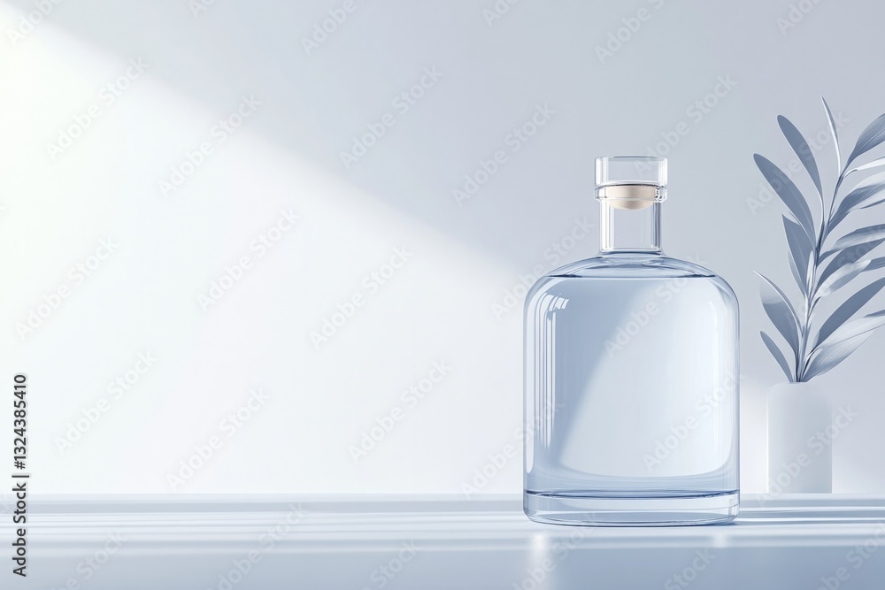 sleek 3d illustration of minimalist bottle with elegant curves and translucent cap set against plain soft monochrome sleek 3d illustration of minimalist bottle with elegant curves and translucent cap set against plain soft monochrome