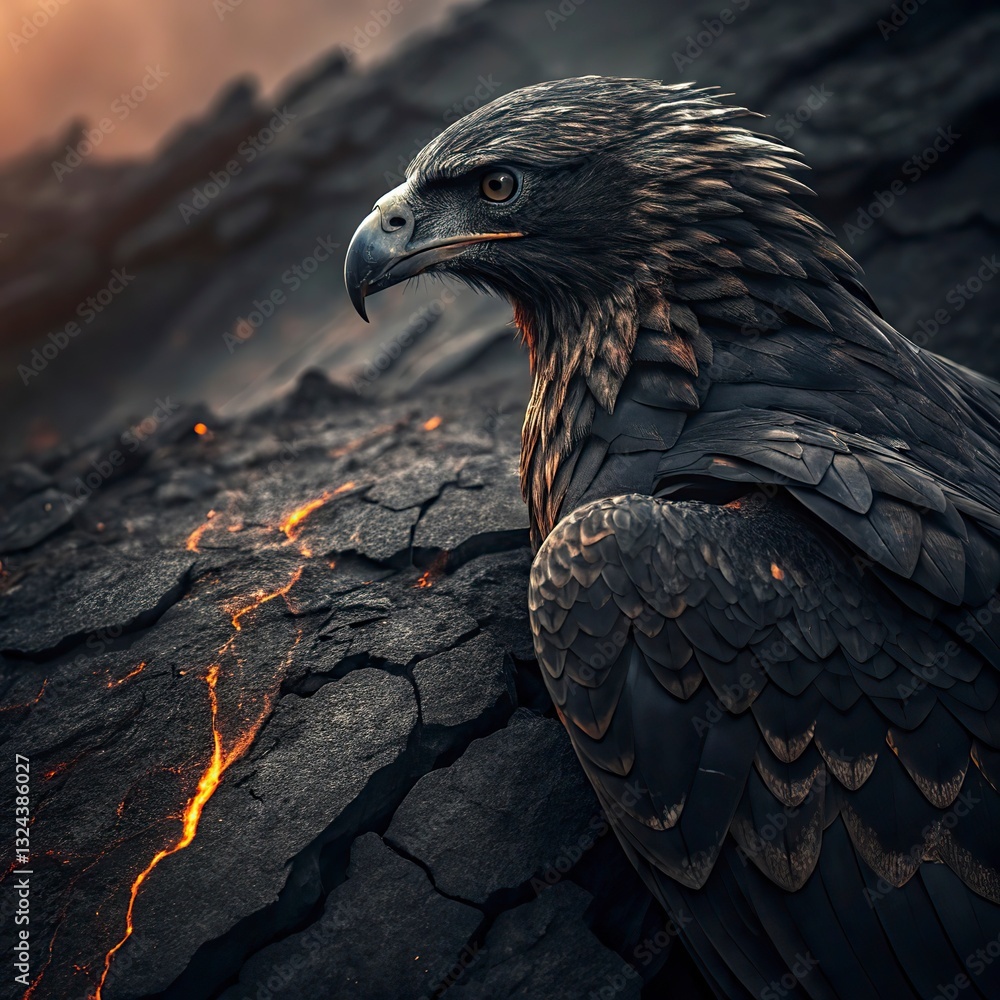 Fototapeta premium Burning earth. Global warming and climate change concept. 3D rendering,Eagle with smoke on a dark background. 3d illustration.