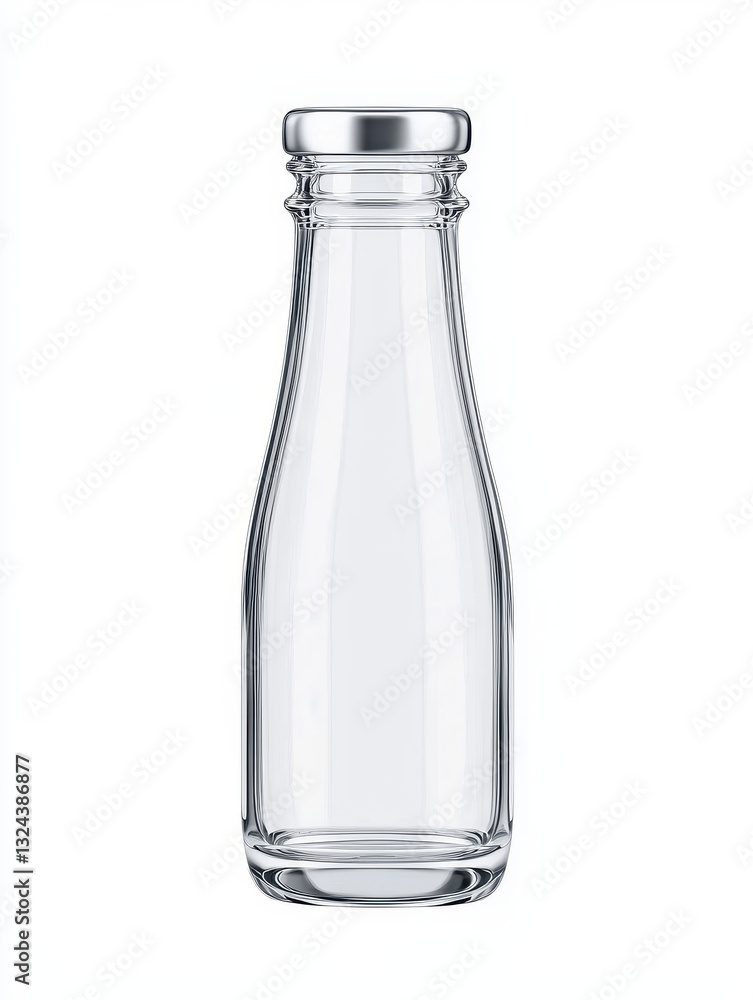 Clear Glass Bottle with Silver Cap on White Background Clear Glass Bottle with Silver Cap on White Background