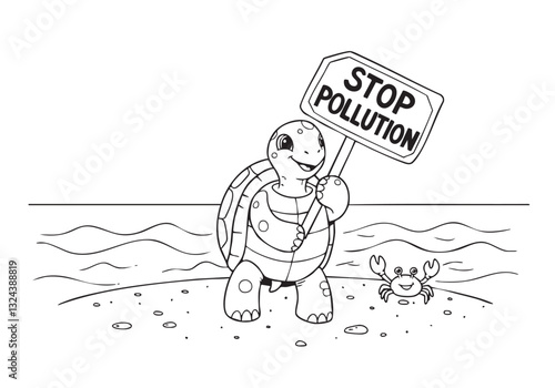 Turtle Holding a "Stop Pollution" Signboard – A Call for Environmental Awareness