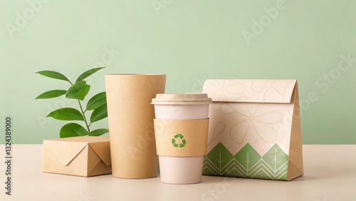 Eco-friendly packaging with a plant against a soft green background.