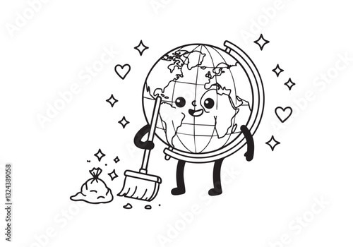  Symbolic Sketch of Earth Cleaning the Ground – A Call for Environmental Awareness