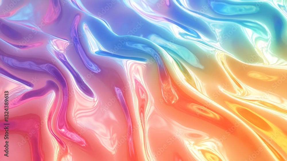 Obraz premium Colorful wavy holographic surface reflecting light