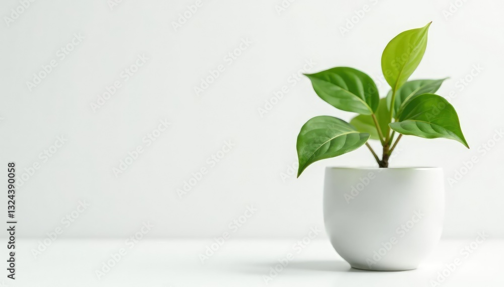 Small potted plant with leaves on white background, botanical, leafy, nature Small potted plant with leaves on white background, botanical, leafy, nature