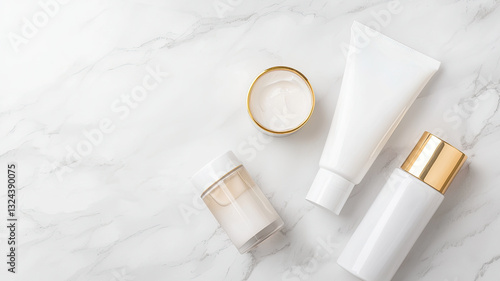 Wallpaper Mural Minimalist skincare packaging on marble surface, evoking elegance and simplicity Torontodigital.ca