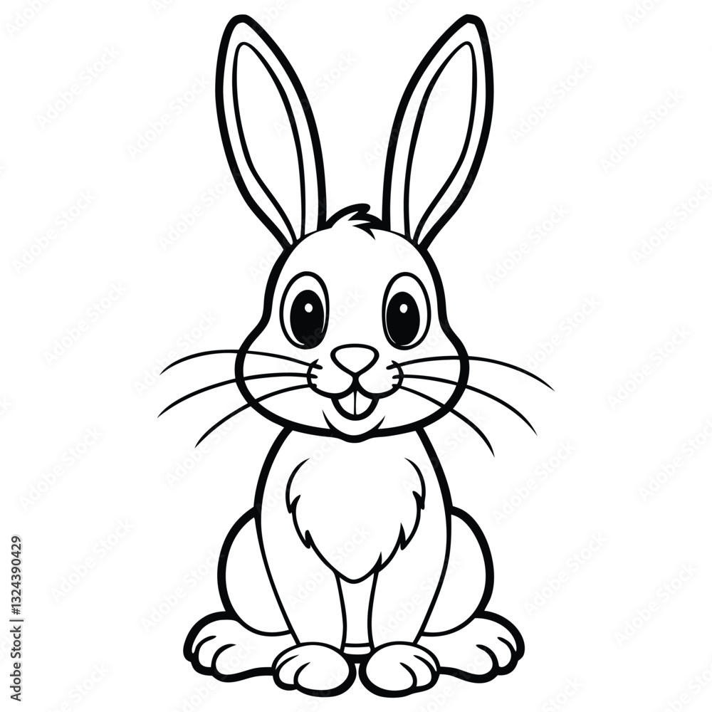 Obraz premium Cartoon Bunny line art silhouette vector, coloring book.