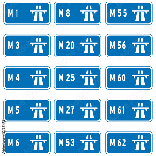 UK busiest motorway signs, blue highway signage