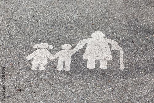 Wallpaper Mural Top view of a modern white pedestrian sign on a concrete road. Torontodigital.ca