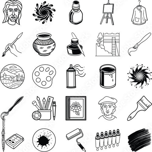 Artistic Supplies, Tools, and Creative Inspirations Black and White Icons